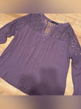 Harlowe & Graham Purple Lace Yoke Blouse Size L Whimsigoth Boho Romantic Witchy